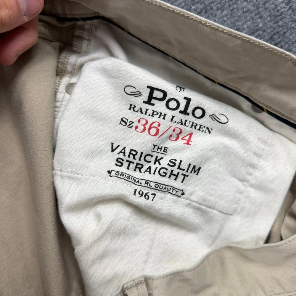 Polo Ralph Lauren Varick Slim Straight Pants Mens 36/34 Tan Khaki Chino Trousers